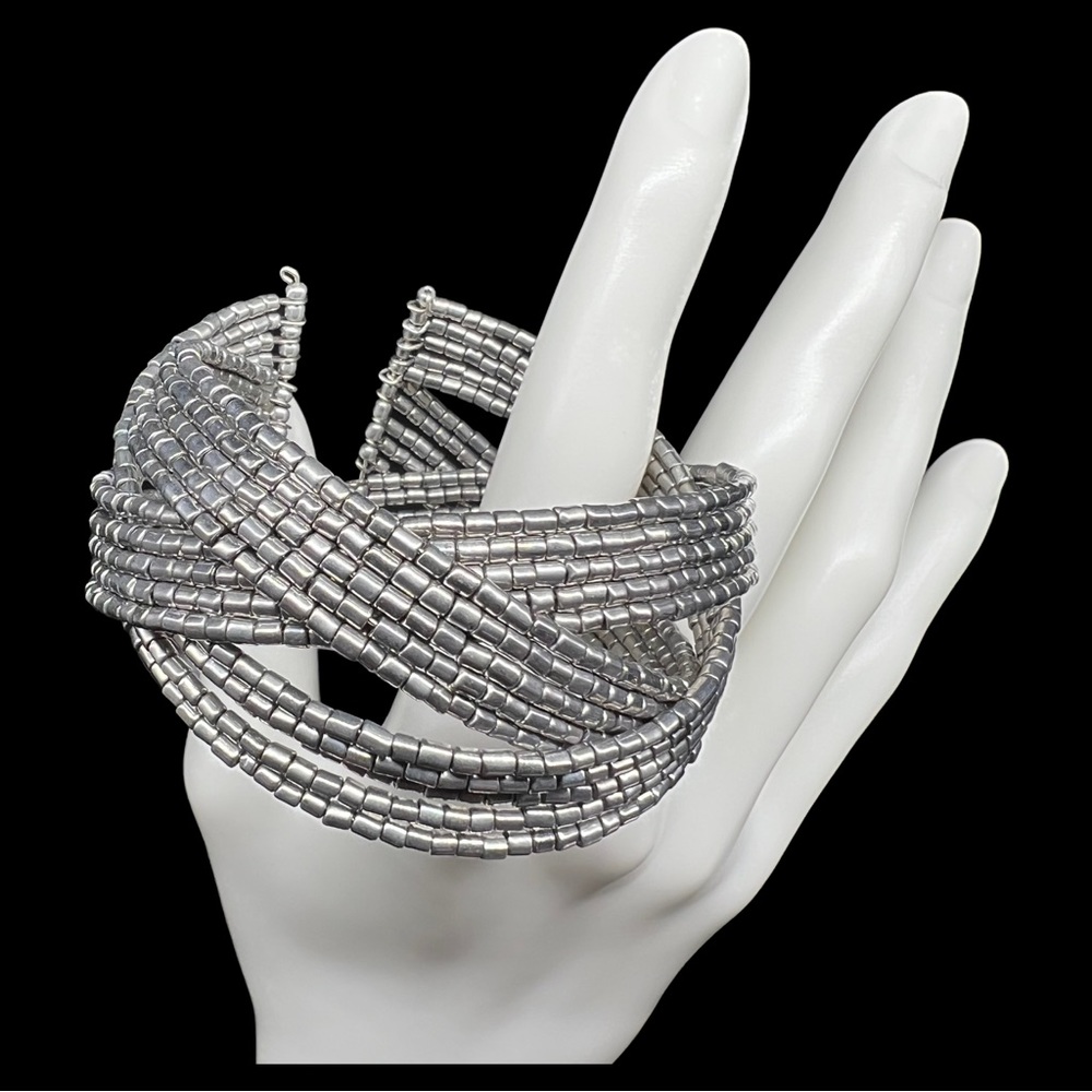 Necklace Earrings Bracelet Silver tone Seed Beads & Rhinestone Bundle NEW BUNDLE - Picture 6 of 10